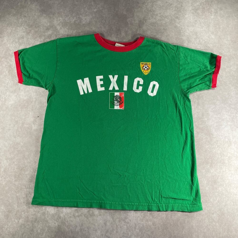 Vintage Y2K Mexico Soccer World Class Ringer T-Shirt Size XL Fifth Sun World Cup